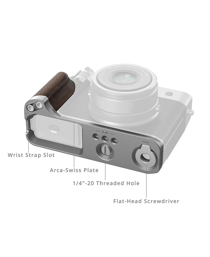 SmallRig L-Shape Mount Plate with Wooden Handle for Fujifilm GFX100RF Camera, Silver
