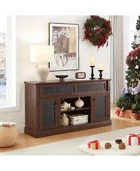Streamdale Embossed Tv Stand with Sliding Door, Dark Cherry, 58"W x 15"D x 31.7"H