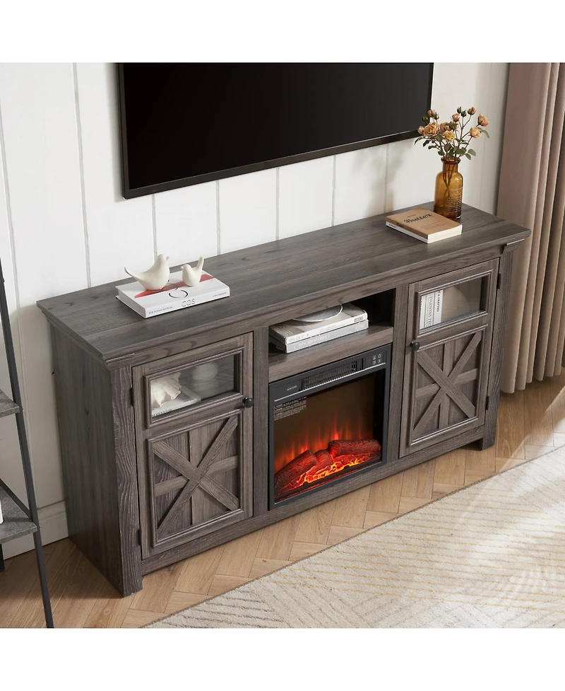Streamdale Farmhouse Cabinet with Fireplace Insert, 60.23"W x 15.35"D x 31.7"H