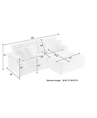 Streamdale 82 inches white corduroy sofa, storage feet +4 throw pillows, create a living room, office fashion new darling!