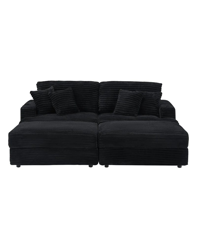 Streamdale 82 inches black corduroy sofa, two storage feet +4 throw pillows, create a living room, office fashion new darling