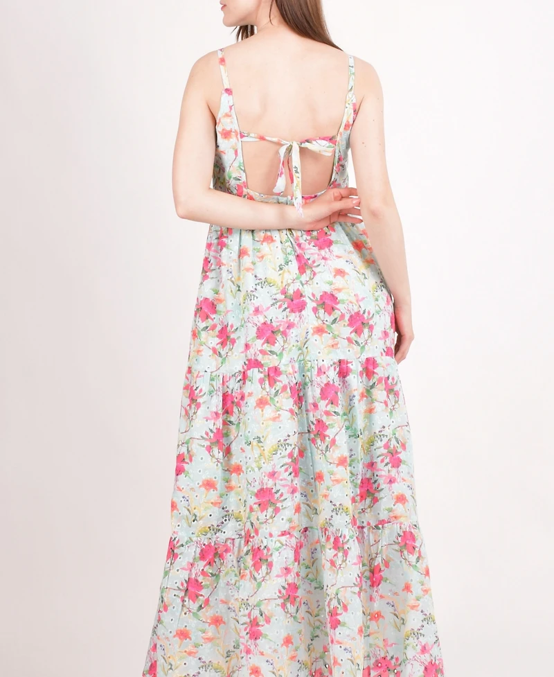 Raas Women's White Floral Tiered Maxi Dress