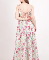 Raas Women's White Floral Tiered Maxi Dress