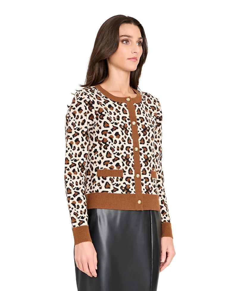 Tahari Asl Women's Crewneck Printed Cardigan Sweater