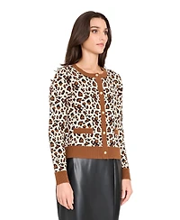 Tahari Asl Women's Crewneck Printed Cardigan Sweater