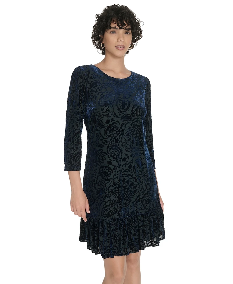 Tommy Hilfiger Women's Crewneck Ruffled Hem Dress