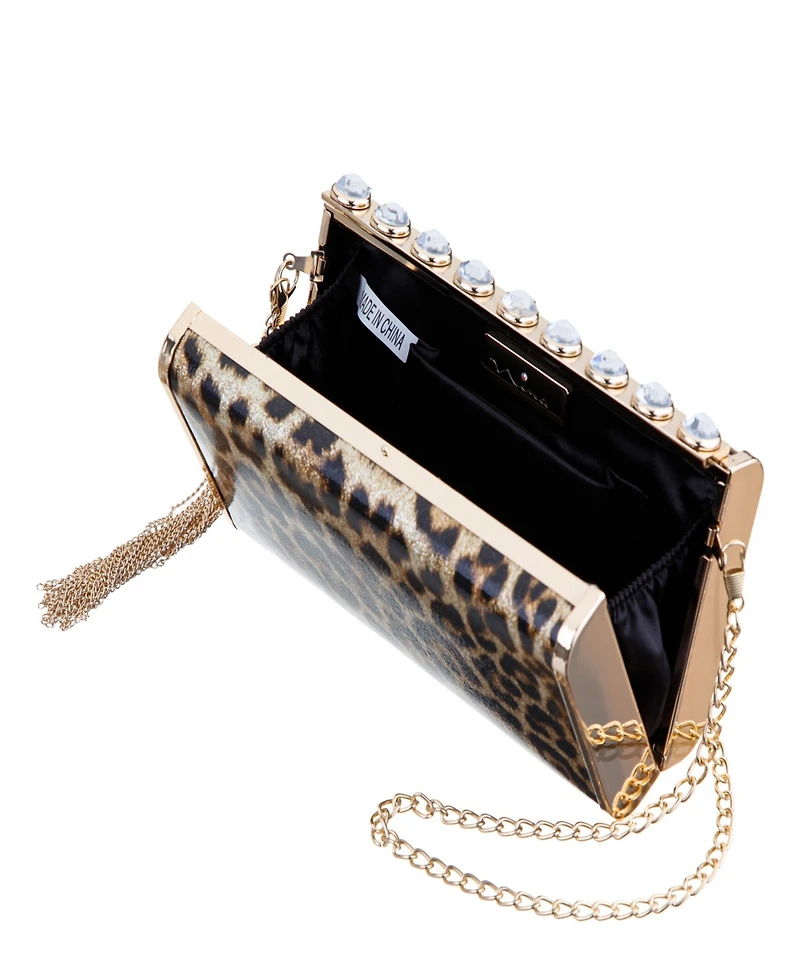 Nina Crystal Ornamented Minaudiere Tassel Lift Lock Clutch