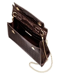 Nina Mini Croco Embossed Magnetic Snap Satchel Bag
