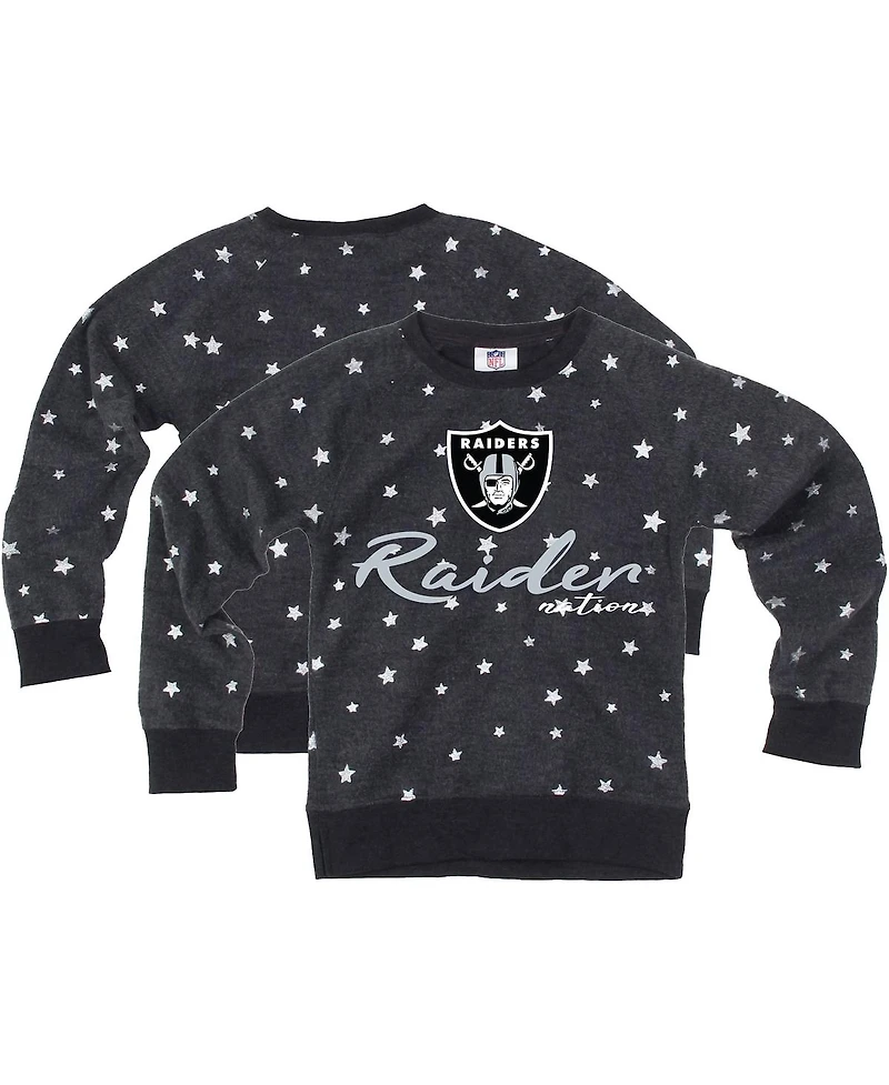 Wes & Willy Big Girls Charcoal Las Vegas Raiders Shimmer Star Reverse Fleece Pullover Sweatshirt