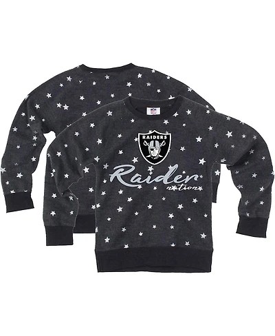 Wes & Willy Big Girls Charcoal Las Vegas Raiders Shimmer Star Reverse Fleece Pullover Sweatshirt