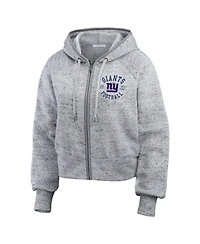 Wear by Erin Andrews Women's Heather Gray New York Giants Speckled Fleece Cropped Full-Zip Hoodie