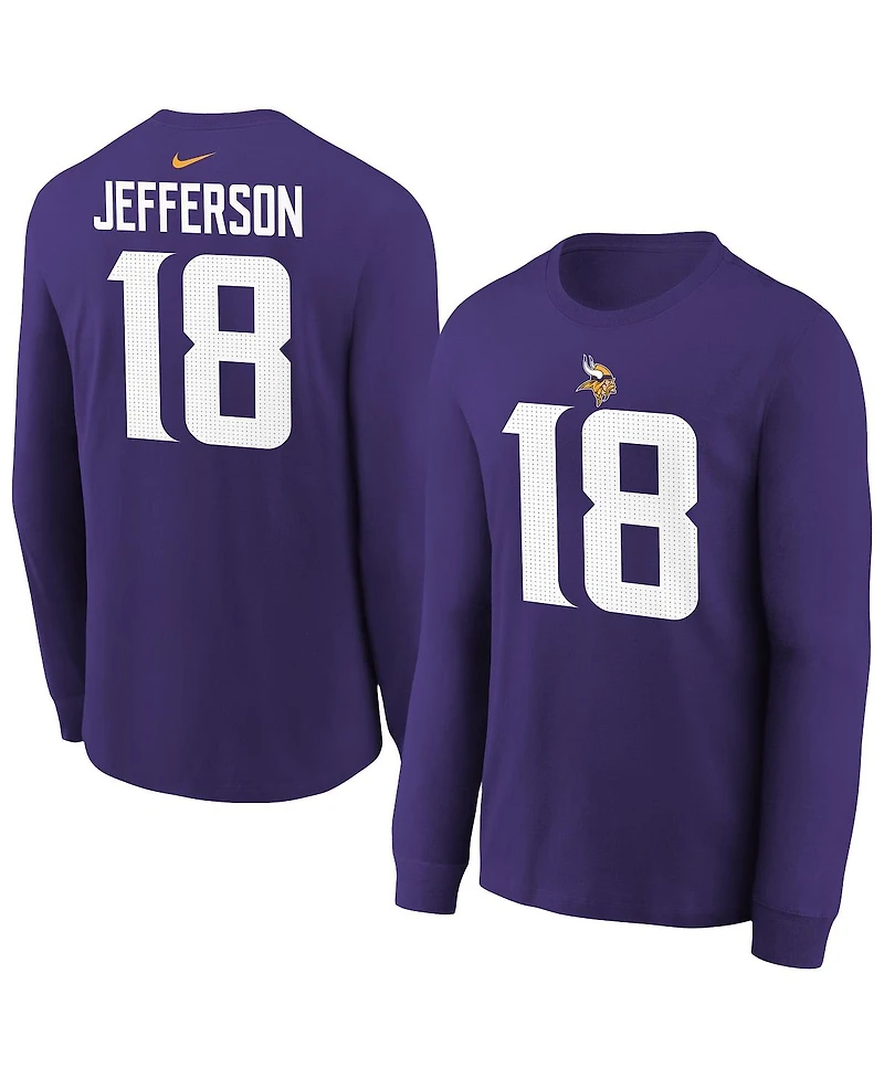 Nike Big Boys and Girls Justin Jefferson Purple Minnesota Vikings Player Name Number Long Sleeve T-Shirt