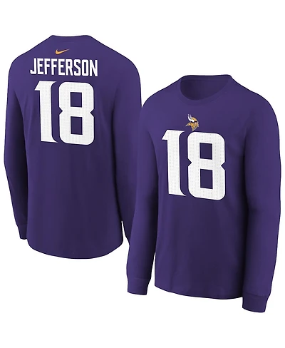 Nike Big Boys and Girls Justin Jefferson Purple Minnesota Vikings Player Name Number Long Sleeve T-Shirt
