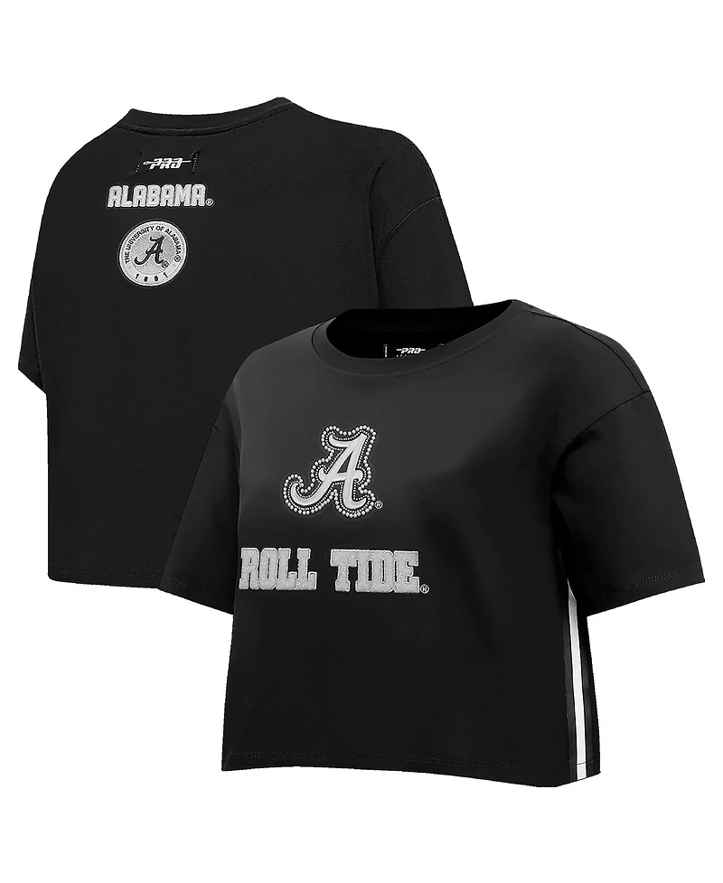 Pro Standard Women's Black Alabama Crimson Tide Rhinestone Cultivated Pearl Boxy Cropped T-Shirt