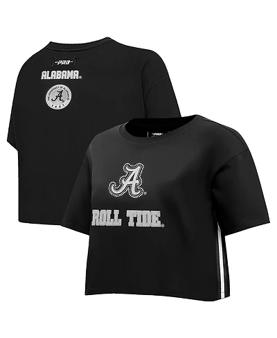 Pro Standard Women's Black Alabama Crimson Tide Rhinestone Cultivated Pearl Boxy Cropped T-Shirt