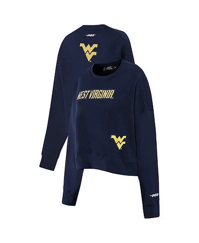 Pro Standard Women's Navy West Virginia Mountaineers Sequin Boxy Cropped Pullover Sweatshirt