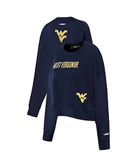 Pro Standard Women's Navy West Virginia Mountaineers Sequin Boxy Cropped Pullover Sweatshirt