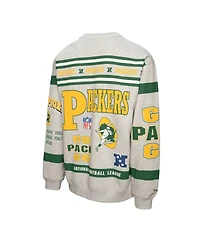 Mitchell & Ness Men's Heather Gray Green Bay Packers All Over Print Fleece Crewneck Sweatshirt