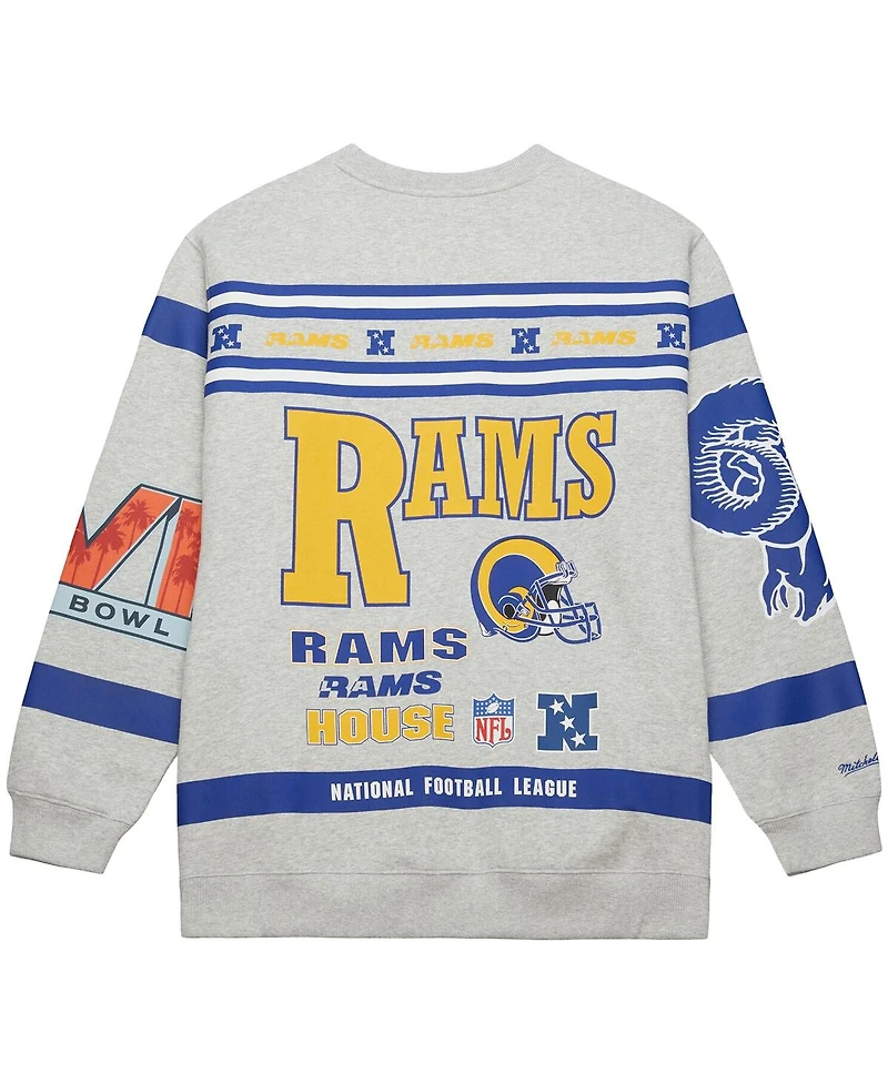 Mitchell & Ness Men's Heather Gray Los Angeles Rams All Over Print Fleece Crewneck Sweatshirt
