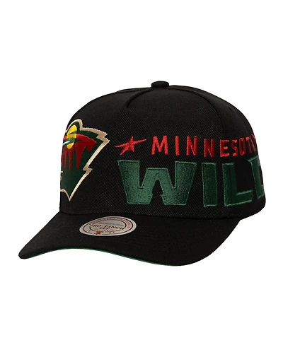 Mitchell & Ness Men's Black Minnesota Wild Busted Logo Wordmark Wrap-Around Pro Pinch Adjustable Hat