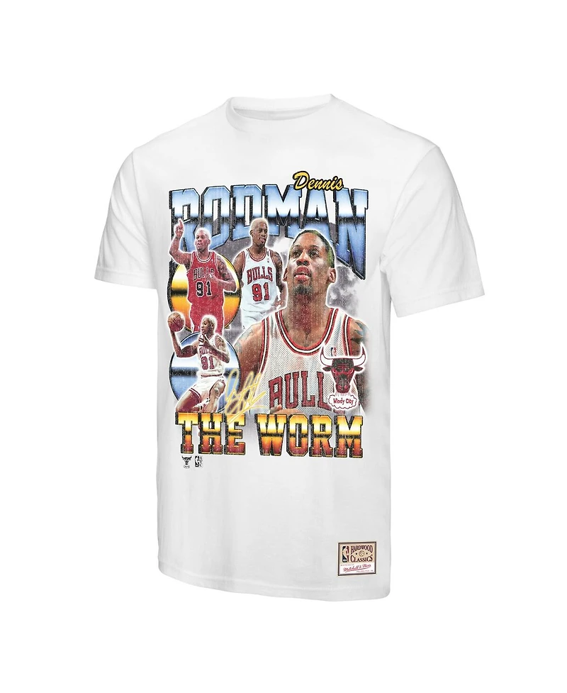 Mitchell & Ness Men's Dennis Rodman White Chicago Bulls Hardwood Classics Commemorative Player Collage T-Shirt