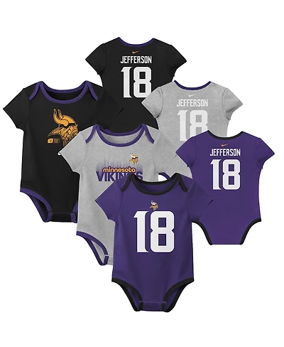 Nike Baby Boys and Girls 3-Pack Justin Jefferson Minnesota Vikings Name Number Bodysuit Set