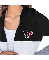 Gameday Couture Women's Black Houston Texans Tri-Blend Color Block Lightweight Cardigan Hoodie