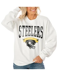 Gameday Couture Women's White Pittsburgh Steelers Oversized Yard Line Tri-Blend Pullover Sweatshirt