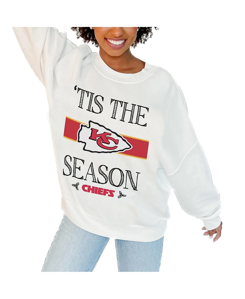 Gameday Couture Women's White Kansas City Chiefs Oversized Take a Holiday Pullover Sweatshirt