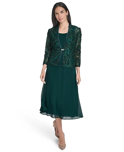 Jessica Howard Women's Soutache Jacket & Jewel-Neck Midi Dress