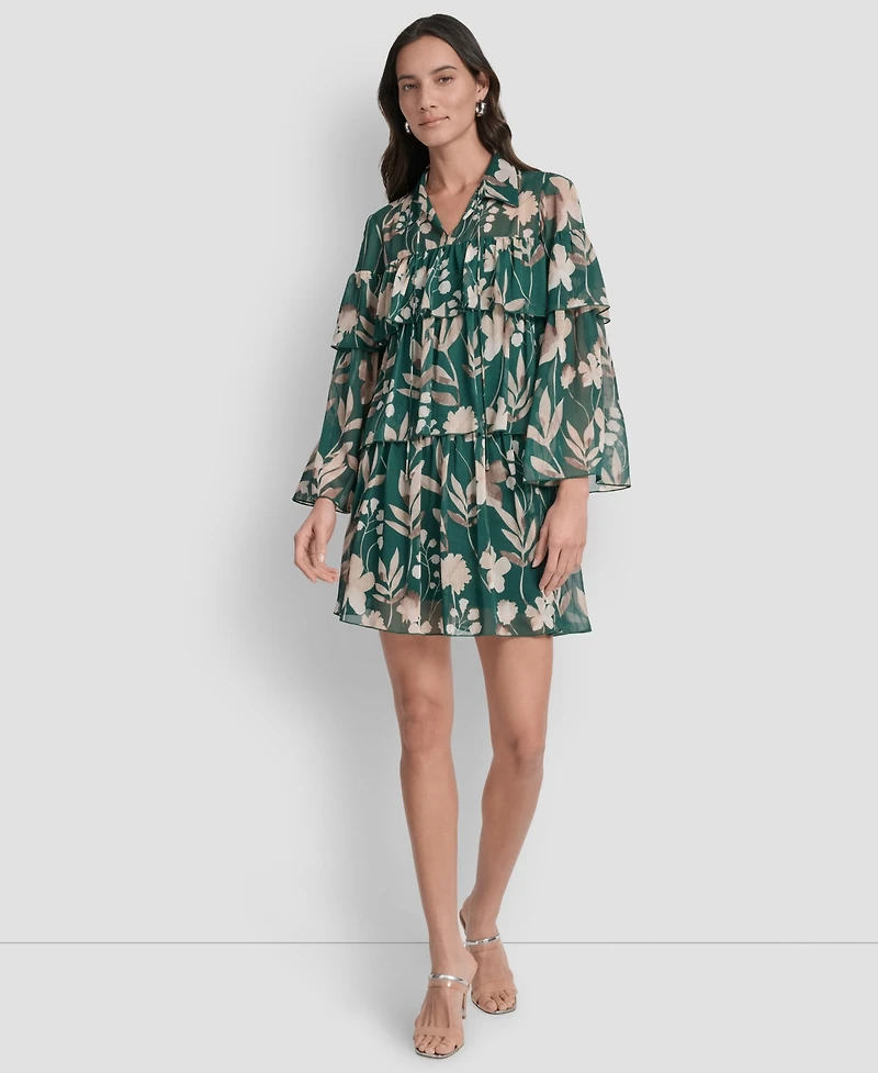 Dkny Women's Long Sleeve Tiered Ruffle Dress