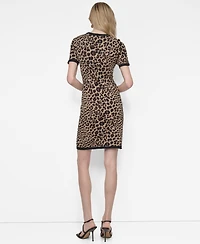 Dkny Women's Short Sleeve Leopard Sweater Dress