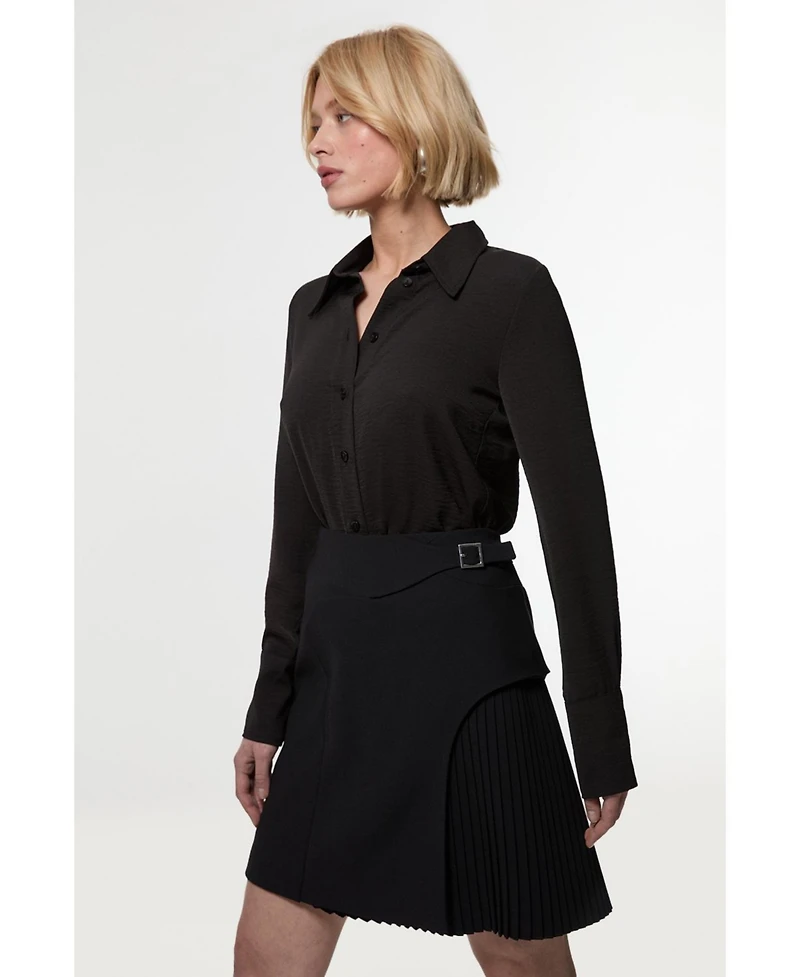 Buckle Detail Pleated Mini Skirt