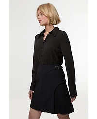 Buckle Detail Pleated Mini Skirt