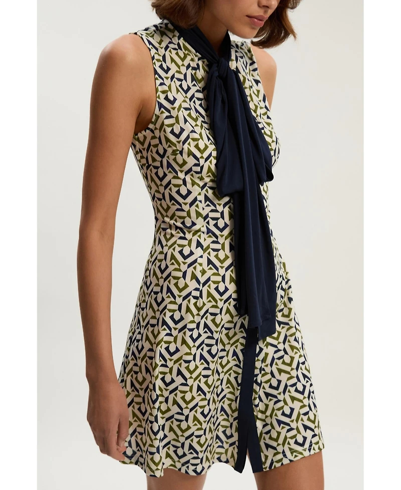 Karen Millen Petite Crepe Tie Neck Mini Dress