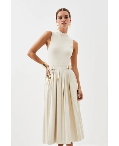 Karen Millen Pu Detailing Sleeveless Midi Dress
