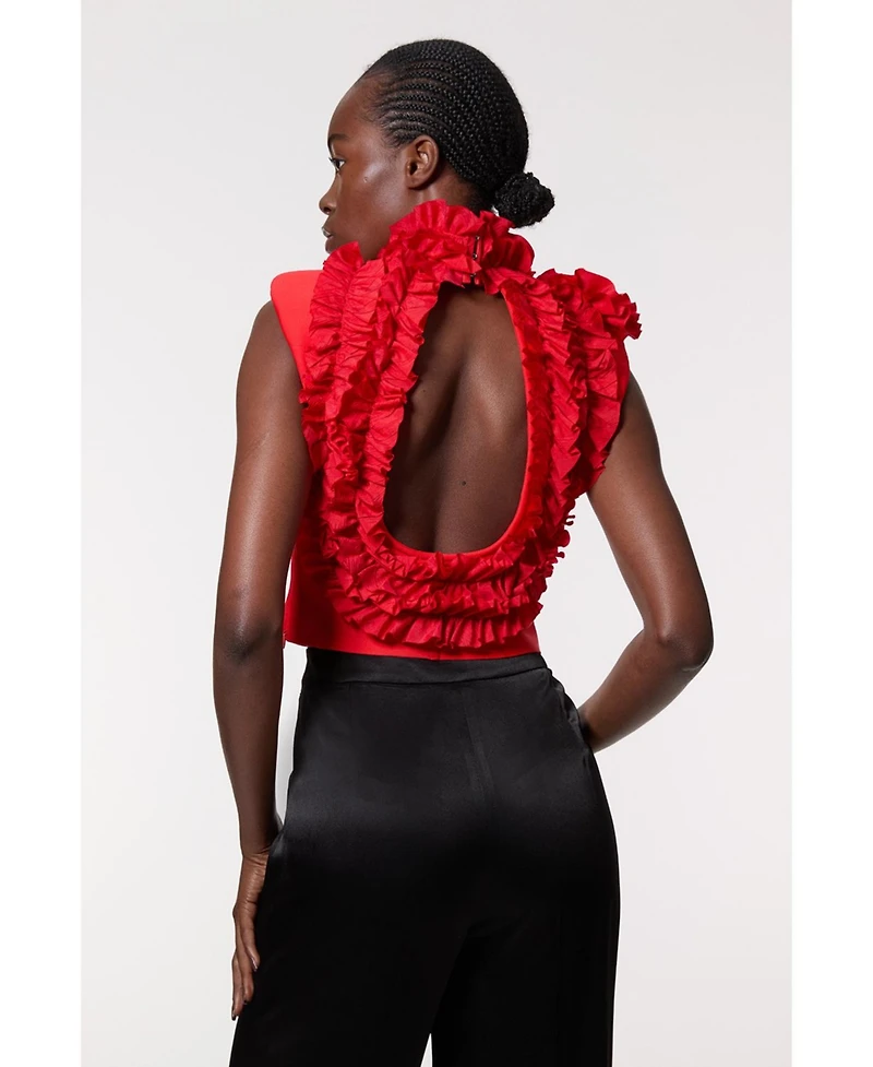 Karen Millen Women's Woven Rosette Crop Detail Top
