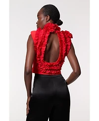 Karen Millen Women's Woven Rosette Crop Detail Top