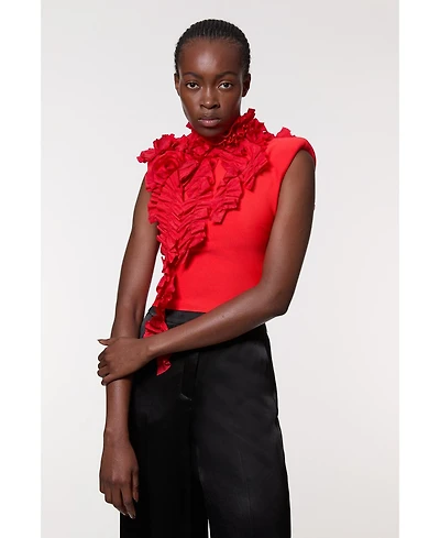 Karen Millen Women's Woven Rosette Crop Detail Top