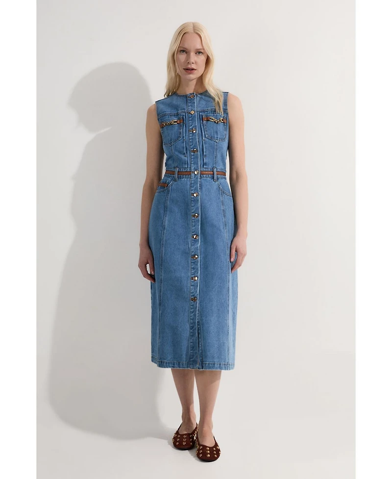 Karen Millen Women's Sleeveless Denim Midi Dress