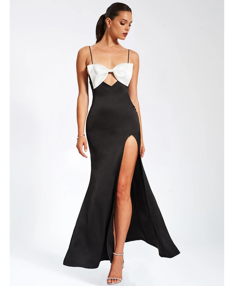 Miss Circle Women Eleanor Black and White Bow Satin Gown