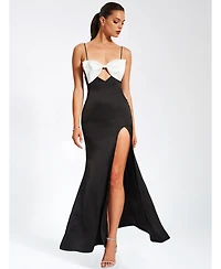 Miss Circle Women Eleanor Black and White Bow Satin Gown