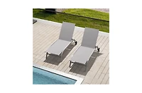 Clihome Patio Chaise Lounge Outdoor Aluminum Polypropylene Chair Set of 2 Woven Stackable Gray Aluminum Frame Stationary Chaise Lounge Chair with Gray