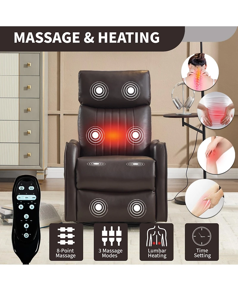 Boyel Living Heat Massage Manual Recliner Chair with Rocker and Swivel Fabric for Room