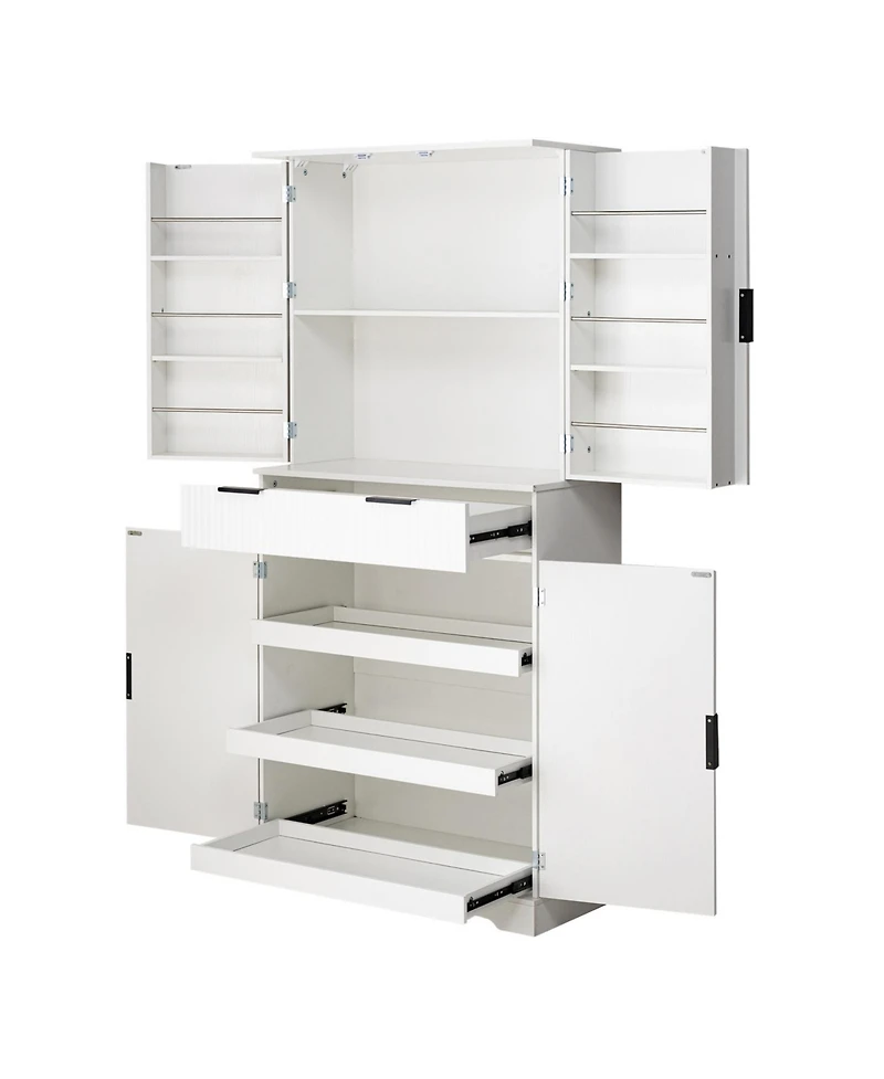Streamdale Furniture 72" Fluted Pantry Cabinet - Keyboard Drawers & Adjustable Shelves White