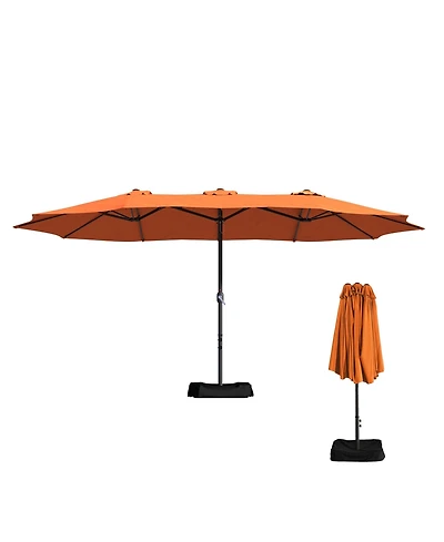 Clihome 15 ft. Steel Patio Umbrella, with Base and Sandbags, Weather-Resistant,Tan