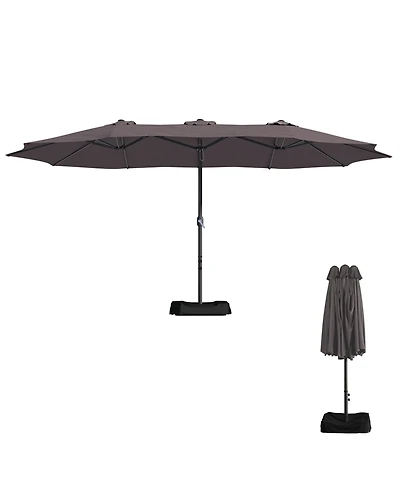 Clihome 15 ft. Steel Patio Umbrella, with Base and Sandbags, Weather-Resistant,Tan