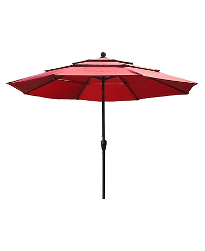 Clihome 3-Tier Patio Umbrella,10ft Outdoor Table Umbrella Large Pool For Deck, Pool, Garden, Patio，Red
