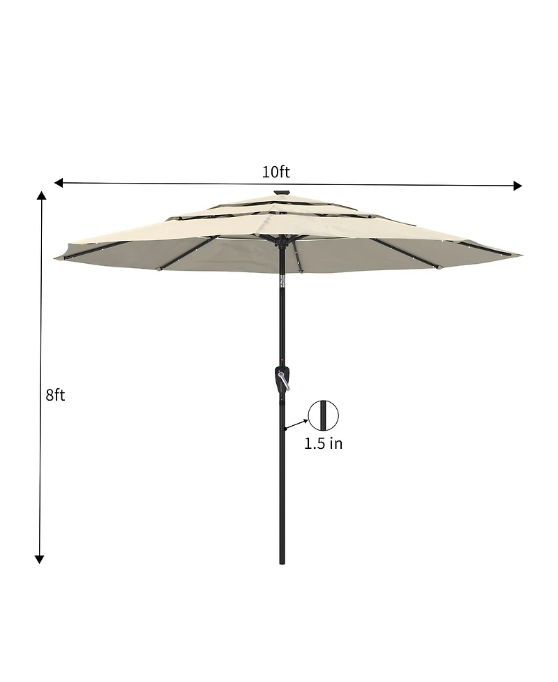 Clihome 3-Tier Patio Umbrella with Led Lights 10ft Outdoor Table Large Pool For Deck, Pool, Garden,