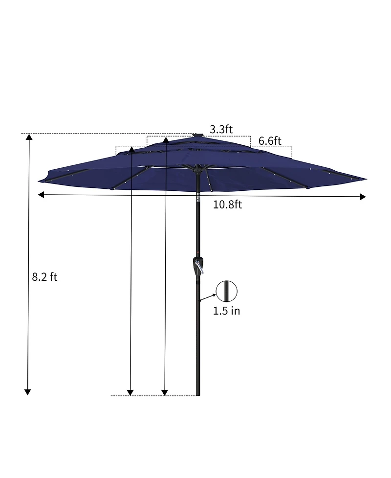 Clihome 3-Tier Patio Umbrella with Led Lights 10ft Outdoor Table Large Pool For Deck, Pool, Garden,